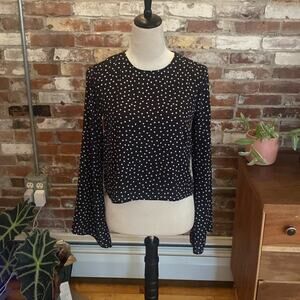 Forever 21 Black with White Polka Dot Bell Sleeve Crop Top Size S